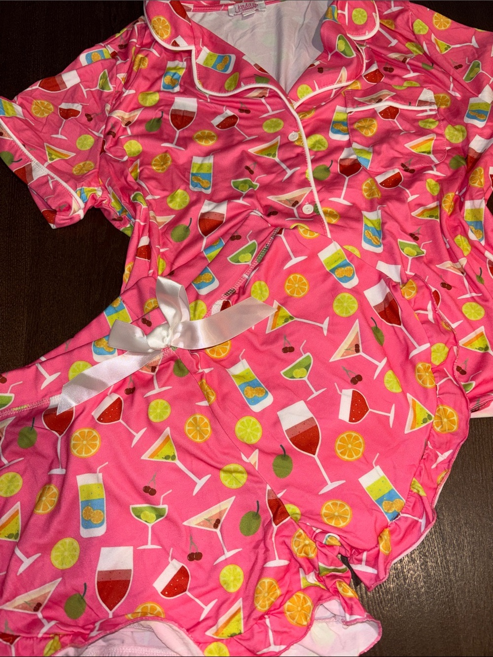 Girls' Pink Cocktail-Print Short Pajama Set